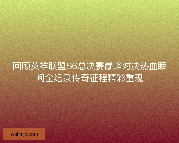 回顾英雄联盟S6总决赛巅峰对决热血瞬间全纪录传奇征程精彩重现